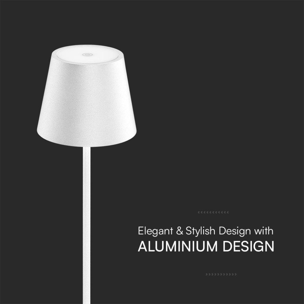 Lampada LED da tavolo con corpo in alluminio elegante e resistente, ideale per arredamenti contemporanei.