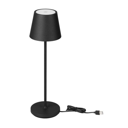 Lampada LED da Tavolo 15W Nera Dimmerabile con Ricarica Wireless VT-7997, design moderno con base rotonda e porta USB. Ideale per scrivanie e comodini.