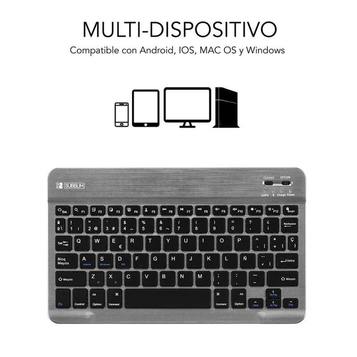 Subblim Tastiera Ultrasottile SMART BT - Design Compatto ed Elegante - Tasti ad Alta Precisione - Batteria Li-ion Ricaricabile - Risparmio Energetico - Connessione Bluetooth 30 - Colore Grigio
