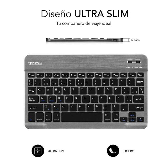 Subblim Tastiera Ultrasottile SMART BT - Design Compatto ed Elegante - Tasti ad Alta Precisione - Batteria Li-ion Ricaricabile - Risparmio Energetico - Connessione Bluetooth 30 - Colore Grigio
