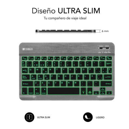 Subblim Tastiera Retroilluminata BT - 6mm di Spessore - Connettività Bluetooth 3.0 - Tasti ad Alta Precisione - Batteria Li-ion Ricaricabile - Colore Grigio
