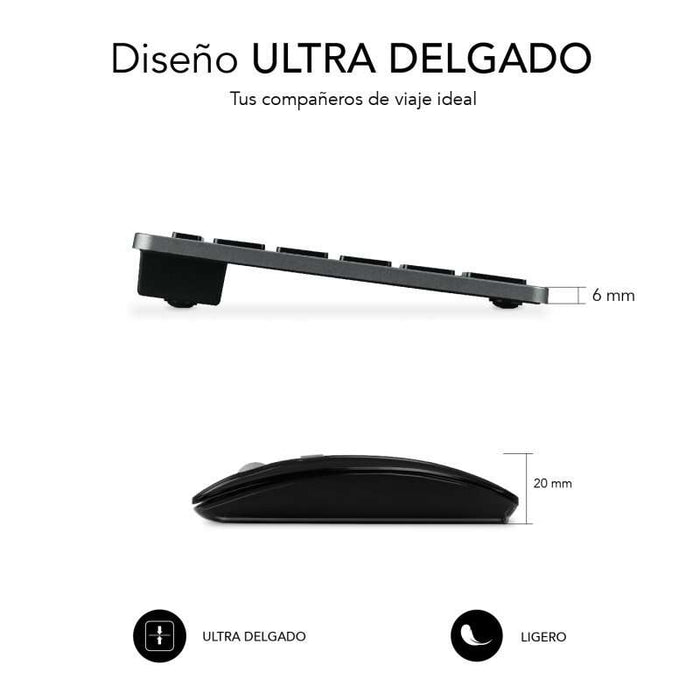 Subblim Combo Multidispositivo - Tastiera e Ratone - Tecnologia Wireless Bluetooth e Radiofrequenza 2.4G - Ratone con Batteria Ricaricabile e 3 Livelli DPI Regolabili - Colore Nero