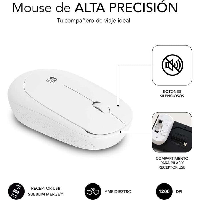 Subblim Combo Business Slim - Tastiera e Mouse Wireless - Ergonomia e Silenziosità - 2.4G - Colore Bianco