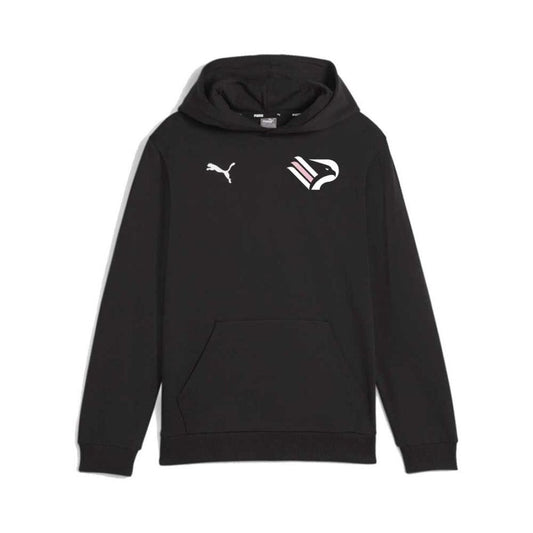 Felpa nera con cappuccio Puma Palermo F.C. con logo ufficiale e tasca frontale, ideale per tifosi giovani, tessuto morbido e comodo - SKU: 4069159071336