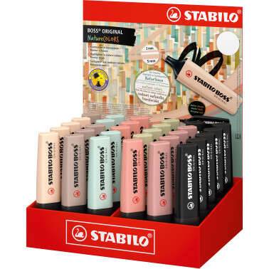 Stabilo Boss Naturecolors Espositore di 30 Evidenziatori - Tratto da 2 a 5mm - Inchiostro a Base d'Acqua - Colori Siena, Beige, Ocra Scuro, Grigio Caldo, Verde Fango, Verde Terra e Nero