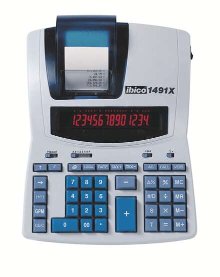 Ibico 1491X Calcolatrice Professionale Termica 14 Cifre - Display LCD 2 Colori - Stampa in Nero - Velocità 10 Righe al Secondo