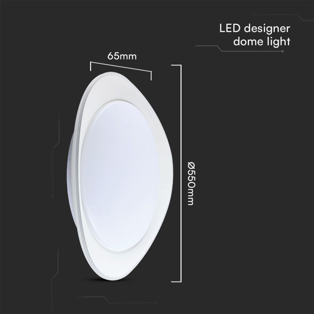 Immagine della plafoniera LED design a soffitto, diametro 550mm, luce bianca regolabile tra 3000K e 6500K, confezione originale.