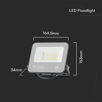 Confezione scatola di LED Floodlight da 30W, con dettagli su caratteristiche tecniche e garanzia di 5 anni, confezione colorata