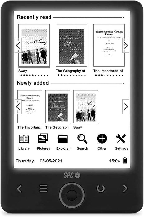 SPC Dickens Light 2 eBook - Schermo Retroilluminato 6" - Memoria senza Limite - Sottile e Leggero - Autonomia un Mese - Funzioni Pratiche - Colore Nero