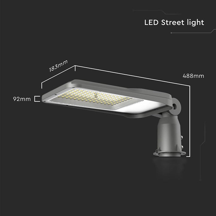 Dimensioni dell'Armatura LED Stradale 100W V-TAC: 488x183x92mm, perfetta per installazioni su pali stradali standard.