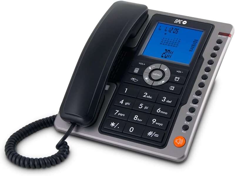 SPC Telefono Fisso Office Pro - Schermo Illuminato Blu - Tasti Grandi - Memorie Dirette - Vivavoce - Identificativo di Chiamate - Funzioni Ufficio - Design Elegante - Colore Nero