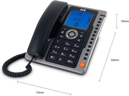 SPC Telefono Fisso Office Pro - Schermo Illuminato Blu - Tasti Grandi - Memorie Dirette - Vivavoce - Identificativo di Chiamate - Funzioni Ufficio - Design Elegante - Colore Nero