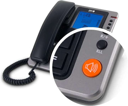 SPC Telefono Fisso Office Pro - Schermo Illuminato Blu - Tasti Grandi - Memorie Dirette - Vivavoce - Identificativo di Chiamate - Funzioni Ufficio - Design Elegante - Colore Nero