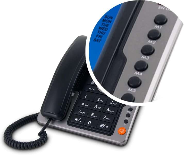 SPC Telefono Fisso Office Pro - Schermo Illuminato Blu - Tasti Grandi - Memorie Dirette - Vivavoce - Identificativo di Chiamate - Funzioni Ufficio - Design Elegante - Colore Nero
