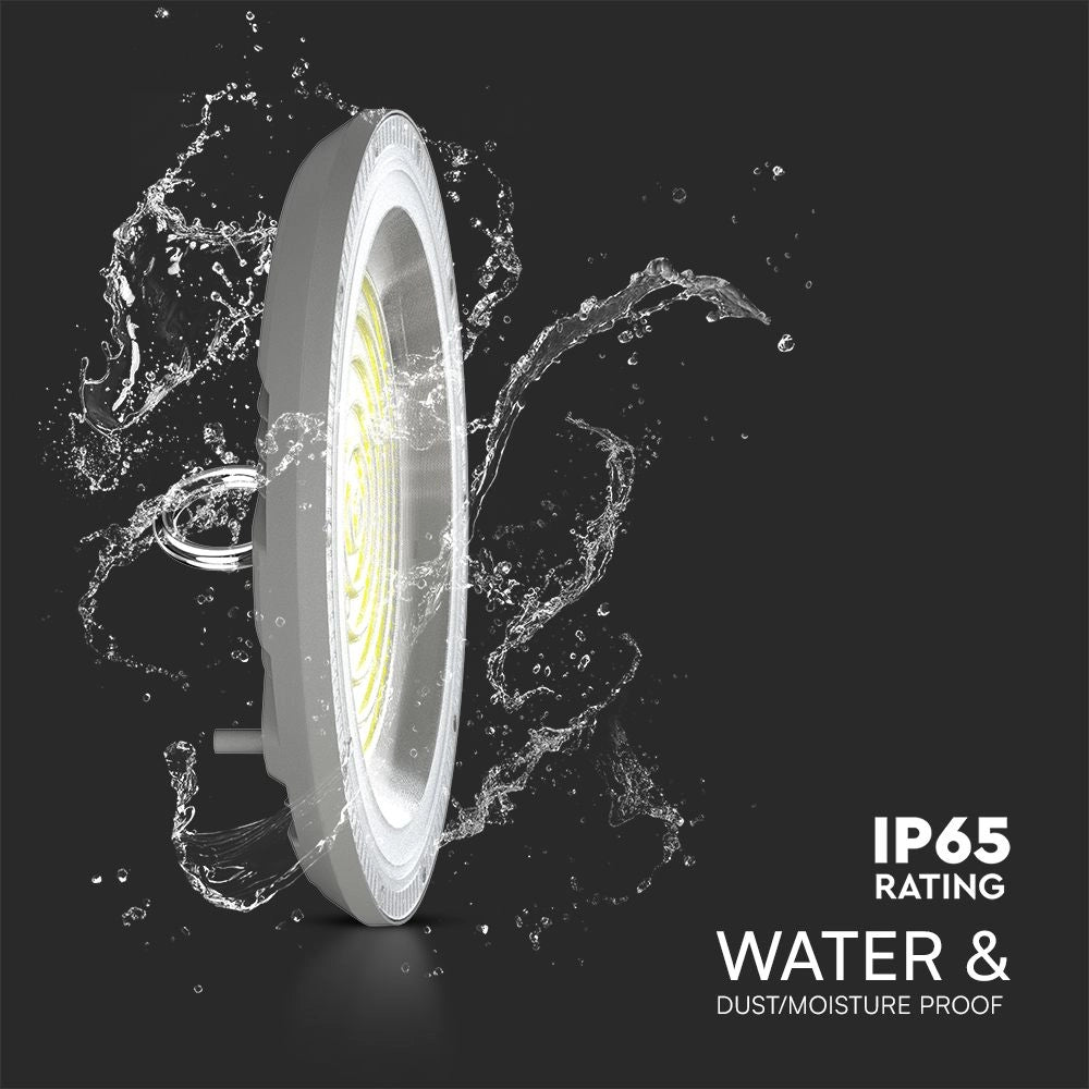 Campana LED UFO 100W CCT 3in1 IP65 con Interruttore resistente all'acqua e alla polvere, ideale per ambienti umidi e polverosi.