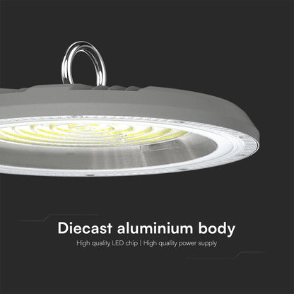 Struttura in alluminio pressofuso della Campana LED UFO 100W CCT 3in1 IP65 con Interruttore, robusta e adatta a uso professionale.