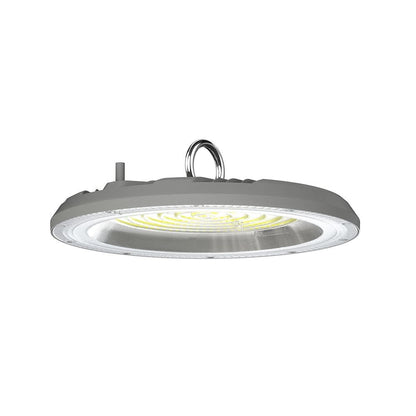 Campana LED UFO 150W CCT 3in1 IP65 grigia con interruttore, corpo in alluminio per uso industriale e magazzini.