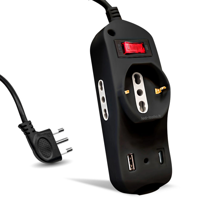 Multipresa elettrica italiana 1.5M con spina 3 poli, presa USB e Type-C per ricarica rapida. Ideale per casa e ufficio, marca V-TAC.