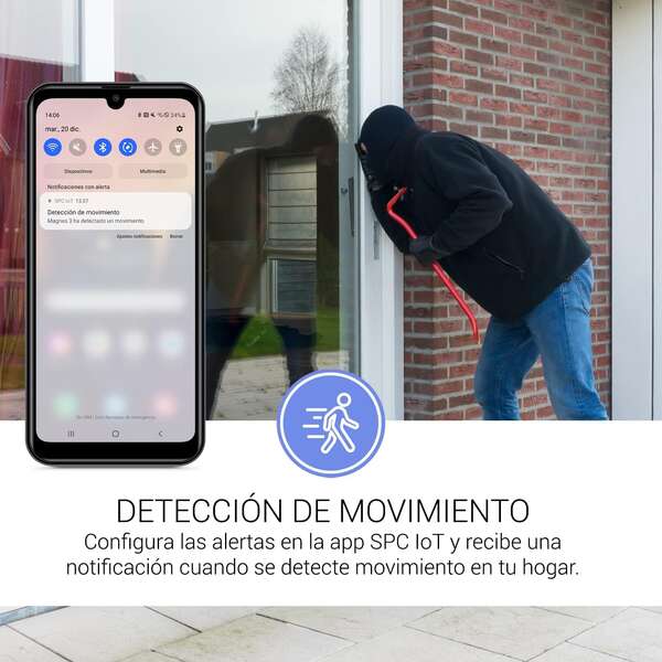 SPC Telecamera Sicurezza Wireless con Batteria - 9600 mAh - WiFi - Interno e Esterno - Resistente alla Pioggia - Full HD - Visione Notturna - Notifiche in Tempo Reale - Audio Bidirezionale - Colore Bianco