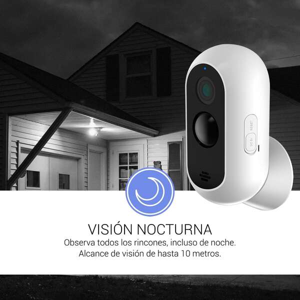 SPC Telecamera Sicurezza Wireless con Batteria - 9600 mAh - WiFi - Interno e Esterno - Resistente alla Pioggia - Full HD - Visione Notturna - Notifiche in Tempo Reale - Audio Bidirezionale - Colore Bianco