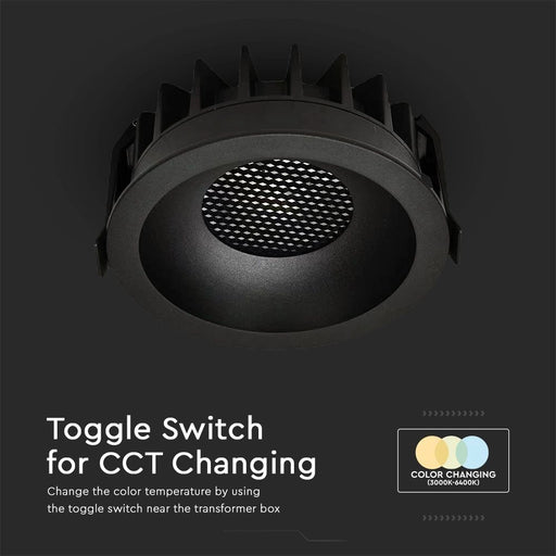 Faretto LED Incasso 18W COB CCT 3in1 Nero V-TAC Bridgelux con interruttore per cambio temperatura colore integrato nel trasformatore.