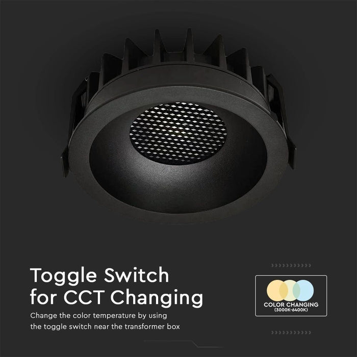 Faretto LED Incasso 18W COB CCT 3in1 Nero V-TAC Bridgelux con interruttore per cambio temperatura colore integrato nel trasformatore.