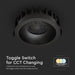 Faretto LED Incasso 18W COB CCT 3in1 Nero V-TAC Bridgelux con interruttore per cambio temperatura colore integrato nel trasformatore.