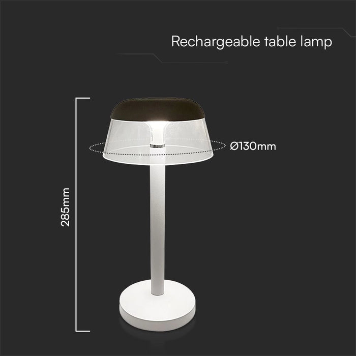 Lampada LED Tavolo 3W Ricaricabile USB-C Touch CCT Bianca V-TAC