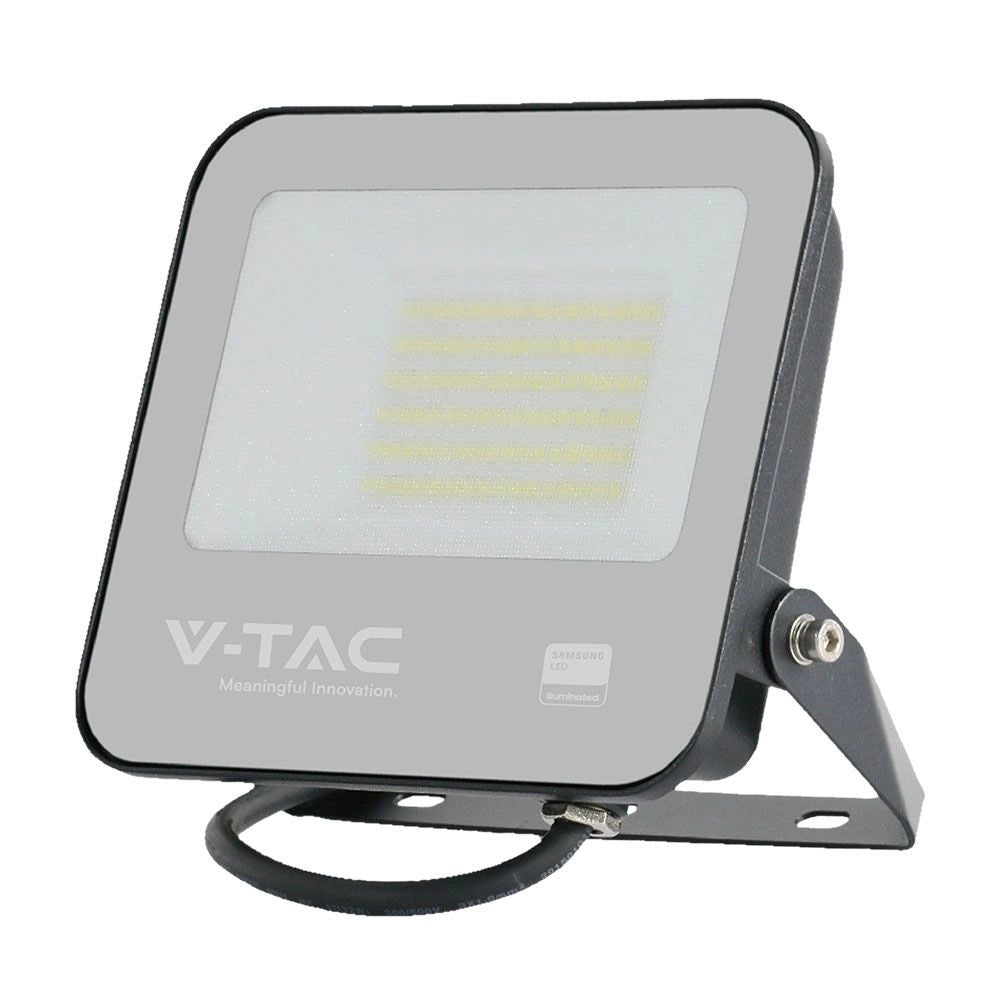 Faro LED 50W Samsung 4000K IP65 Nero V-TAC da Esterno con design compatto e supporto regolabile per installazione su pareti esterne.