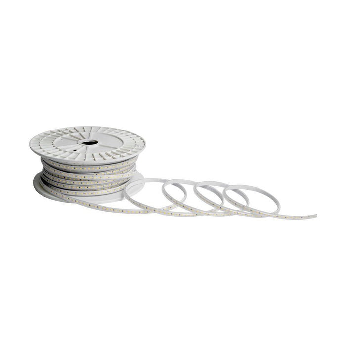 Bobina da 50 metri di Strip LED 121 10W 3000K 220V VT-2835 121-50M, ideale per illuminazione continua e decorativa in ambienti interni.