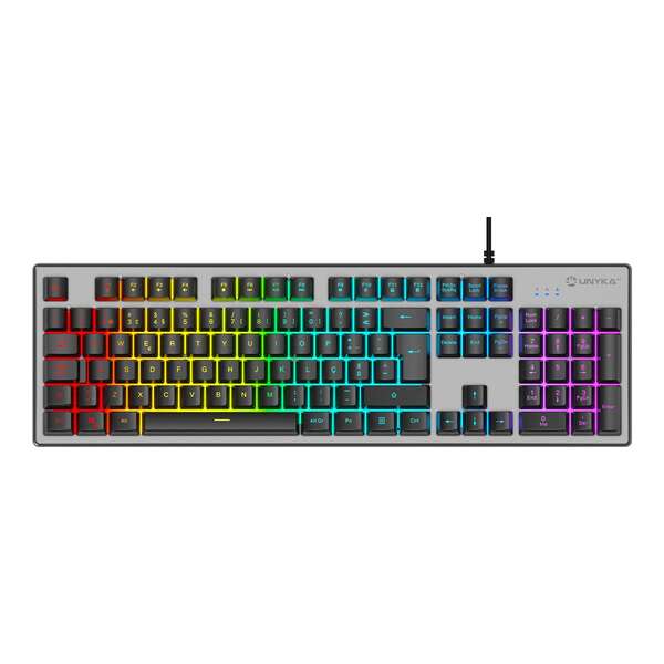 Unykach Nova K244 Tastiera Gaming USB (Portoghese) - Illuminazione RGB Regolabile - 105 Tasti - Cavo da 1.60m - Colore Grigio/Nero