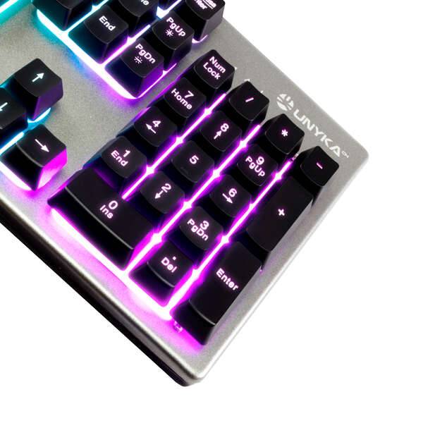 Unykach Nova K244 Tastiera Gaming USB (Portoghese) - Illuminazione RGB Regolabile - 105 Tasti - Cavo da 1.60m - Colore Grigio/Nero