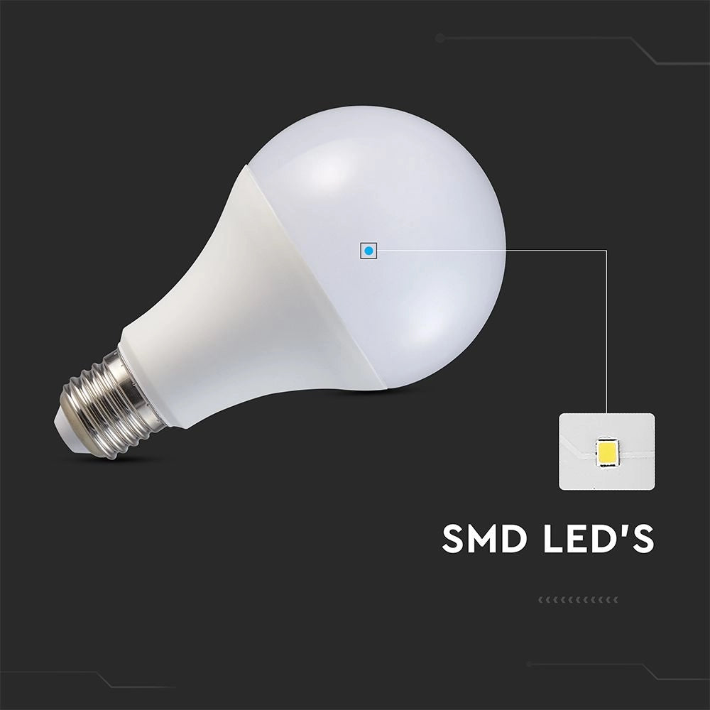 Dettaglio LED SMD della lampadina LED E27 20W A80 V-TAC, con alta efficienza luminosa e lunga durata per uso domestico.