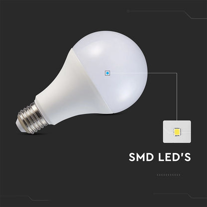 Dettaglio LED SMD della lampadina LED E27 20W A80 V-TAC, con alta efficienza luminosa e lunga durata per uso domestico.