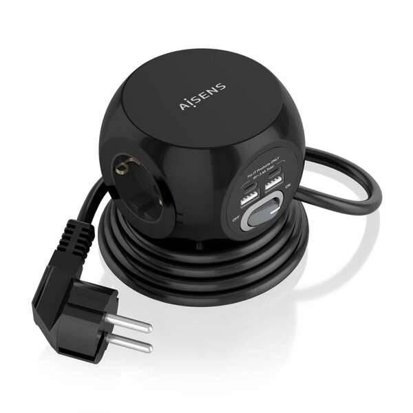 Aisens Ciabatta Multifunzione da Scrivania 3 Prese + 2xUSB-C - 2xUSB-A - 1.4m - Colore Nero