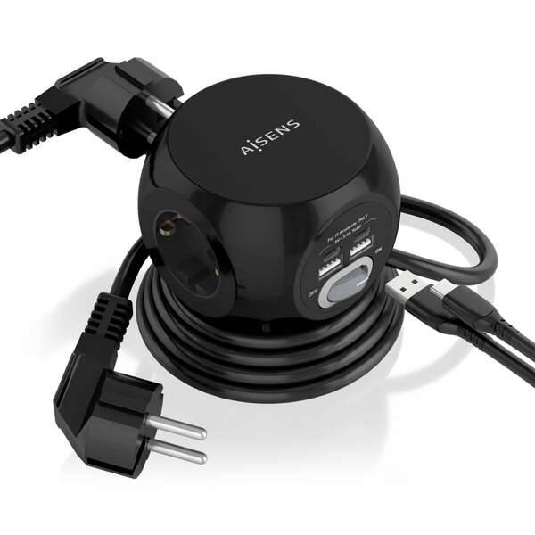 Aisens Ciabatta Multifunzione da Scrivania 3 Prese + 2xUSB-C - 2xUSB-A - 1.4m - Colore Nero