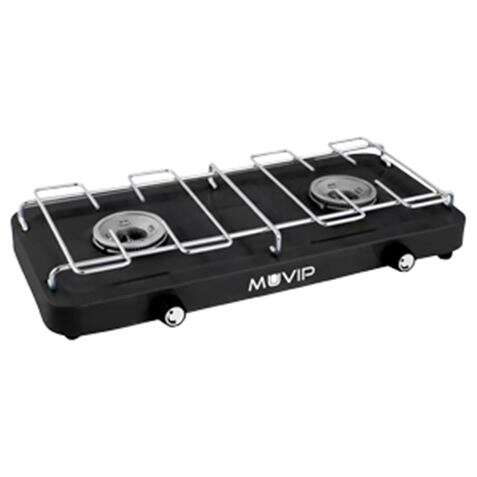 Muvip Cucina a Gas 2 Fuochi con Griglia Rimovibile - Base Antiscivolo - Colore Nero