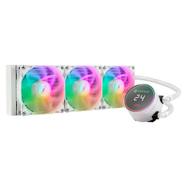 Unykach AquaStorm White 360 Raffreddamento Liquido - 3 Ventilatori 1800 RPM - Pompa con Portata 2500 RPM - Display Visualizza Temperatura