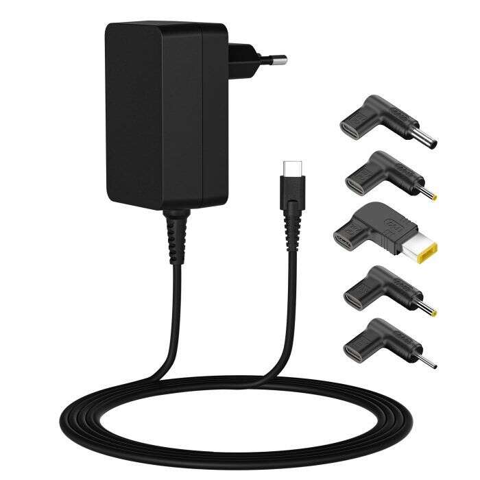 Leotec Caricatore Universale per Portatile 45W USB-C Power Delivery 3.0 - 5 Connettori Diversi - Protezione da Sovraccarico e Cortocircuito