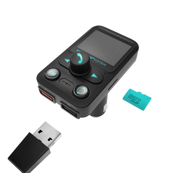 Energy Sistem Trasmettitore Auto FM XTRA - LCD 1.4" - Bluetooth - MicroSD - USB MP3 - Assistente Vocale - Colore Nero