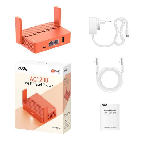 Cudy TR1200 Router da Viaggio WiFi AC1200 Dual Band - 1x Porta WAN 100/10 Mbps e 1x Porta LAN 100/10 Mbps - 2 Antenne Esterne