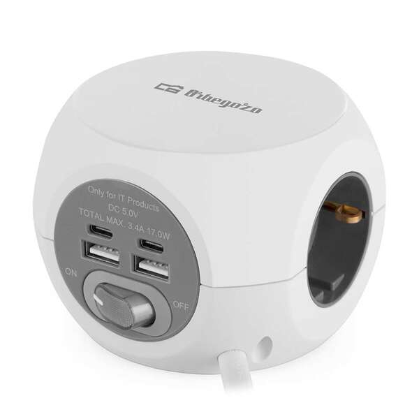 Orbegozo EN 4000 - Presa 7 in 1 con Spine di Terra e Connessioni USB-C - Compatta e Sicura - Ideale per Viaggi - Cavo da 1.5 Metri - Ricarica Più Dispositivi Contemporaneamente