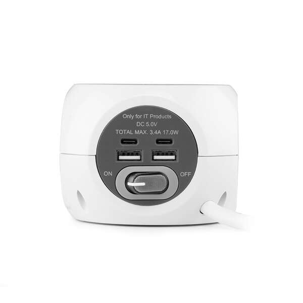 Orbegozo EN 4000 - Presa 7 in 1 con Spine di Terra e Connessioni USB-C - Compatta e Sicura - Ideale per Viaggi - Cavo da 1.5 Metri - Ricarica Più Dispositivi Contemporaneamente