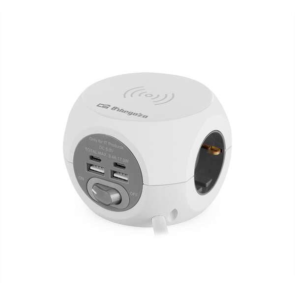 Orbegozo EN 4500 Ciabatta 8 in 1 Ricarica Rapida Wireless - 3 Prese di Terra VDE - 2 USB - 2 USB-C - Cavo 1.5M - Interruttore Accensione/Spegnimento Ideale per Viaggi