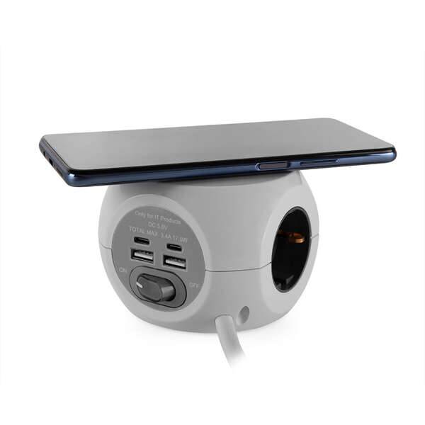 Orbegozo EN 4500 Ciabatta 8 in 1 Ricarica Rapida Wireless - 3 Prese di Terra VDE - 2 USB - 2 USB-C - Cavo 1.5M - Interruttore Accensione/Spegnimento Ideale per Viaggi
