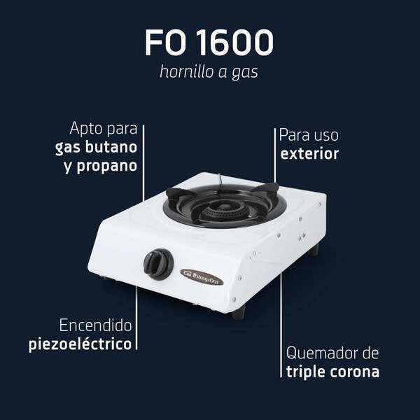 Orbegozo FO 1600 Fornellino a Gas Bianco - Accensione Piezoelettrica - Bruciatore a Tripla Corona - Versatile e Pratico - Ideale per Picnic e Campeggio
