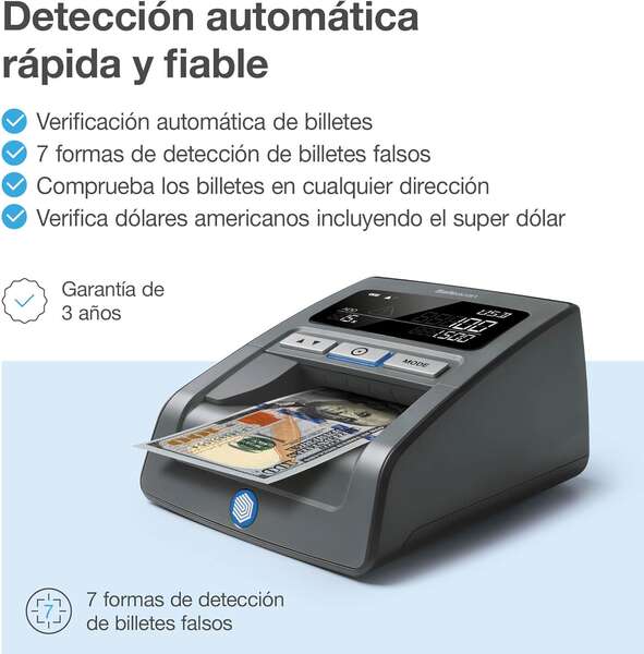 Safescan 185-S Verificador de Billetes - Verificacion Precisa de Billetes - Deteccion de Falsificaciones - Verificacion Multidireccional - Conteo de Billetes Automatico