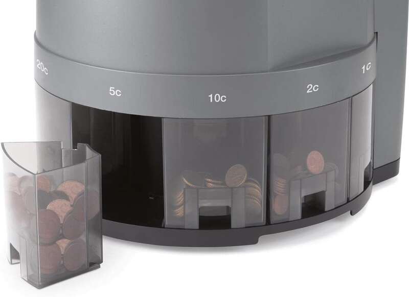 Safescan 1450 Eur Contadora y Clasificadora Automatica de Monedas - Cuenta y Clasifica 500 Monedas por Minuto - Funcion de Impresion - Capacità de la Tolva de hasta 1.000 Monedas