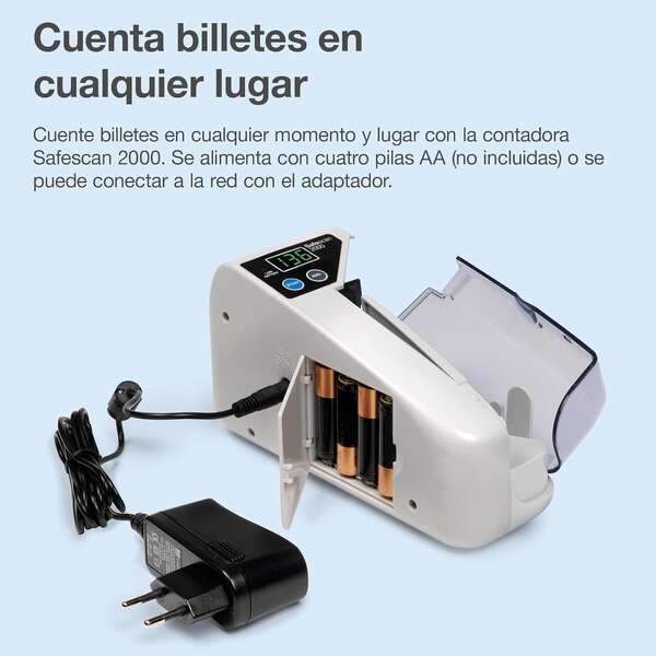 Safescan 2000 Contadora de Billetes - Portatil - Funcion de Suma - Borrado de Resultados - Doble Alimentacion