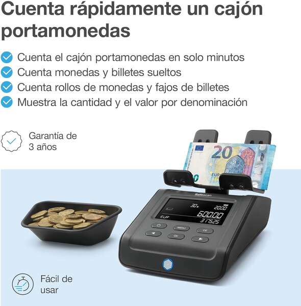Safescan 6165 G3 Balanza Contadora de Dinero - Cuenta Monedas y Billetes - Puerto de Actualizaciones